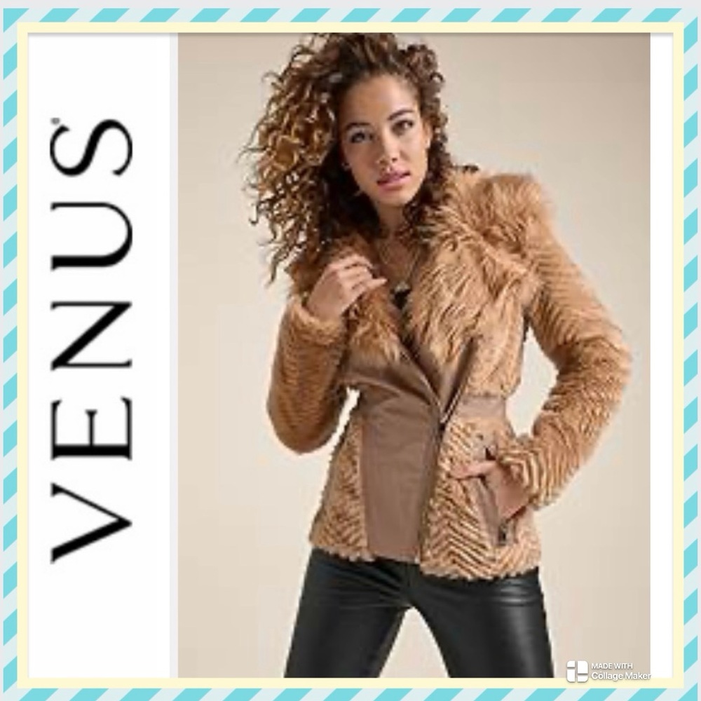 Faux Fur Chevron Jacket NWOT